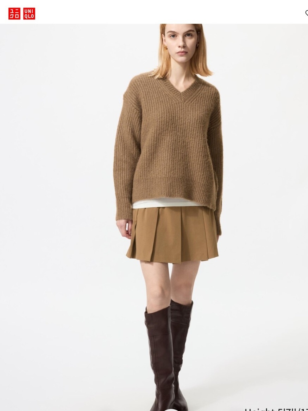 Uniqlo Tan-Brown V-Neck Ribbed Sweater
